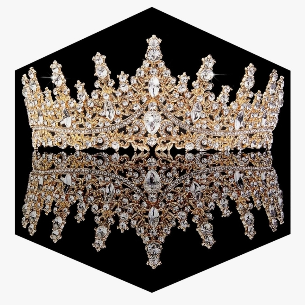 Gold & Clear Rhinestone Crown for Costume Weddings Parties Worn Less than 10 Min